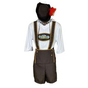 Spirit Halloween Bavarian Adult 4-pc Costume Set Shirt Lederhosen Socks Hat LG